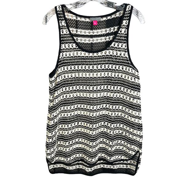 Vince Camuto Crochet Sleeveless Knit Tank Top Shirt Black Large - Picture 1 of 7